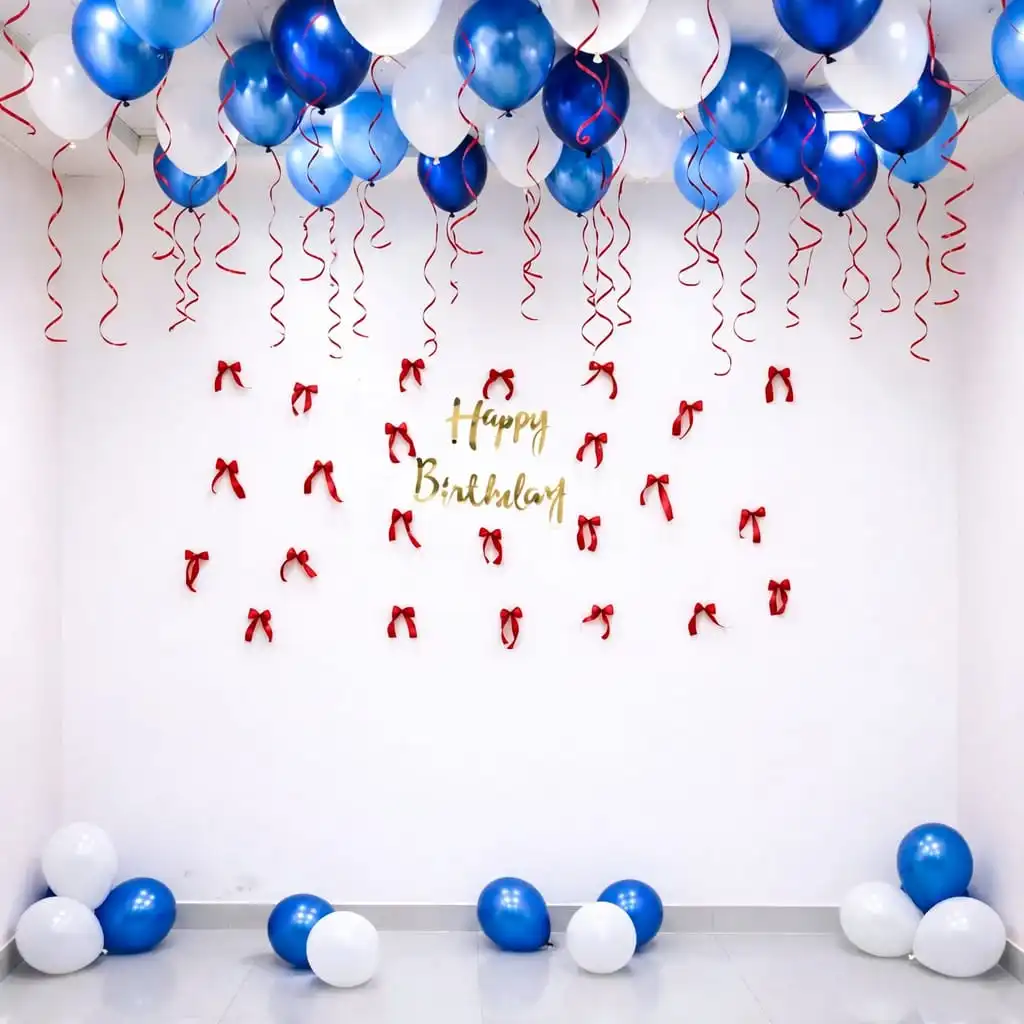 Simple White And Blue Balloons Bow Birthday Decor